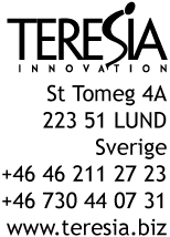 Adress: Teresia, St Tomegatan 4A, 223 51 Lund, Sverige, +46 46 211 27 23, +46 730 44 07 31